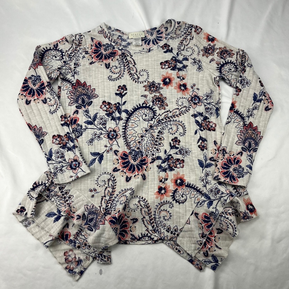 Status By Chenault Floral Paisley Sharkbite Hem Ribbed Knit Tunic Top 3684J1808